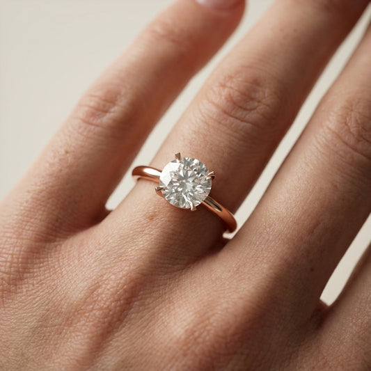 Round Cut Lab Grown Diamond Solitaire Engagement Ring in Rose Gold Cathedral Setting