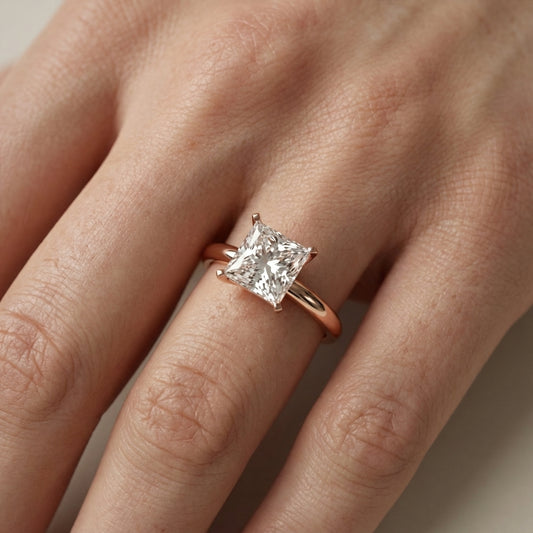 Princess Cut Lab Grown Diamond Solitaire Engagement Ring in Rose Gold side profile view