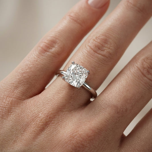 Asscher Cut Lab Grown Diamond Engagement Ring in Silver with floral basket setting details