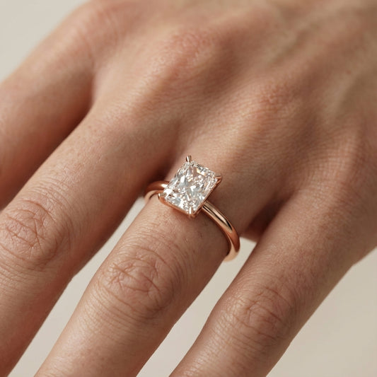 Radiant Cut Lab Grown Diamond Solitaire Engagement Ring in Rose Gold with Cathedral Setting