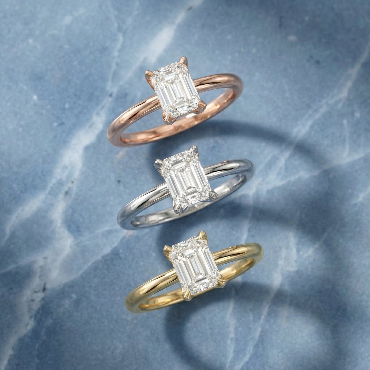 Radiant Cut Lab Grown Diamond Solitaire Engagement Ring in Yellow Gold with Cathedral Setting