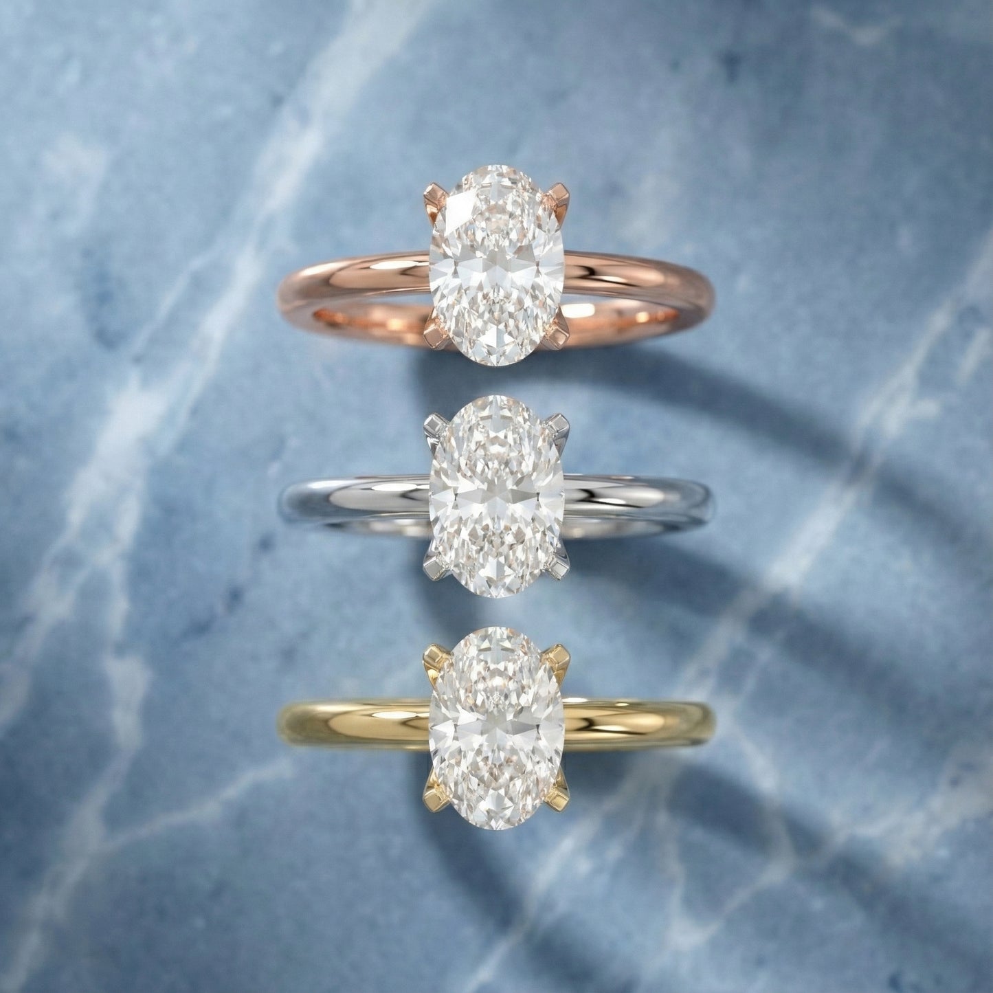 Oval Cut Lab Grown Diamond Engagement Ring in Silver with floral prong setting