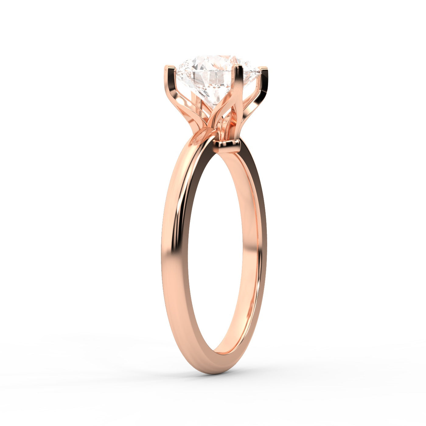Round Cut Lab Grown Diamond Solitaire Engagement Ring in Rose Gold Cathedral Setting