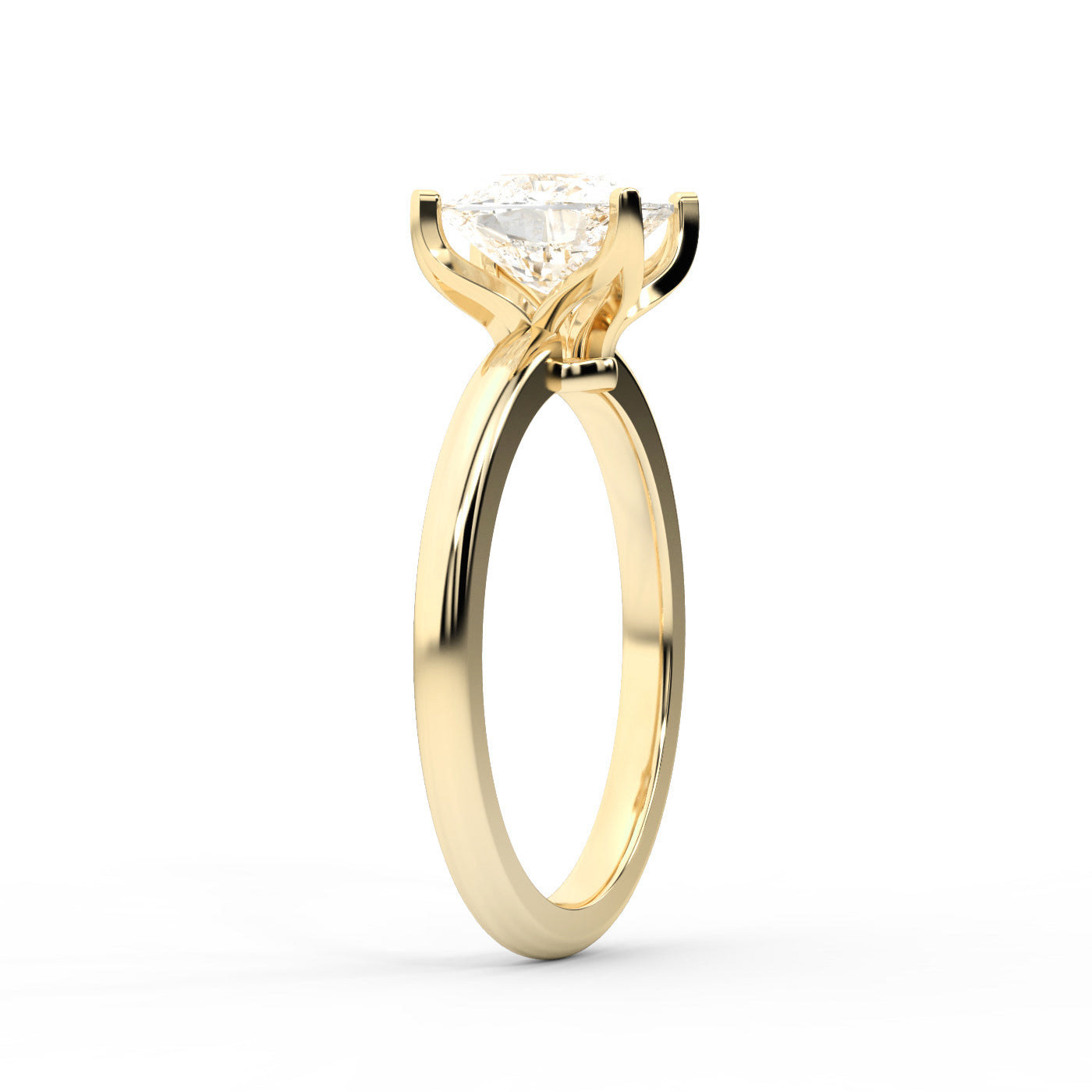 Yellow Gold Cushion Cut Lab Grown Diamond Solitaire Engagement Ring with Sleek Band