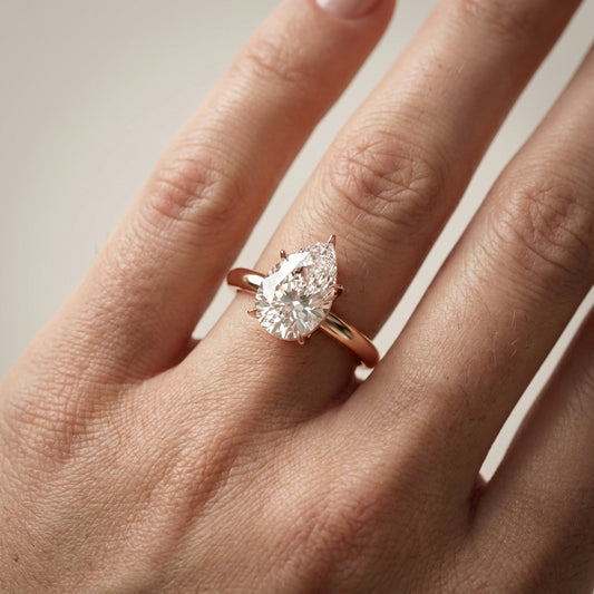 Pear Cut Lab Grown Diamond Engagement Ring in Rose Gold showing side profile