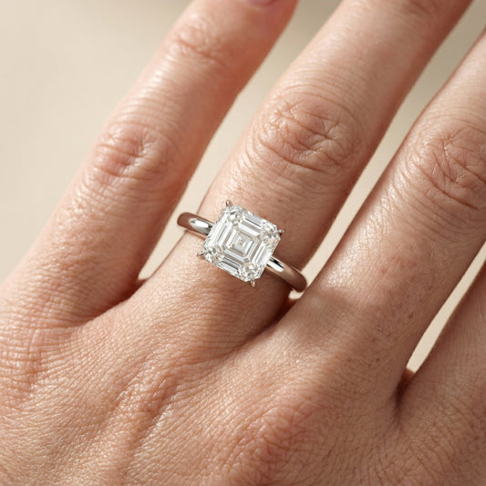 Asscher Cut Lab Grown Diamond Solitaire Engagement Ring in White Gold floral setting