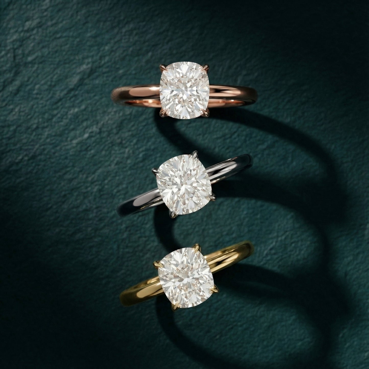Cushion Cut Lab Grown Diamond Solitaire Engagement Ring in Yellow Gold with Floral Basket Detail