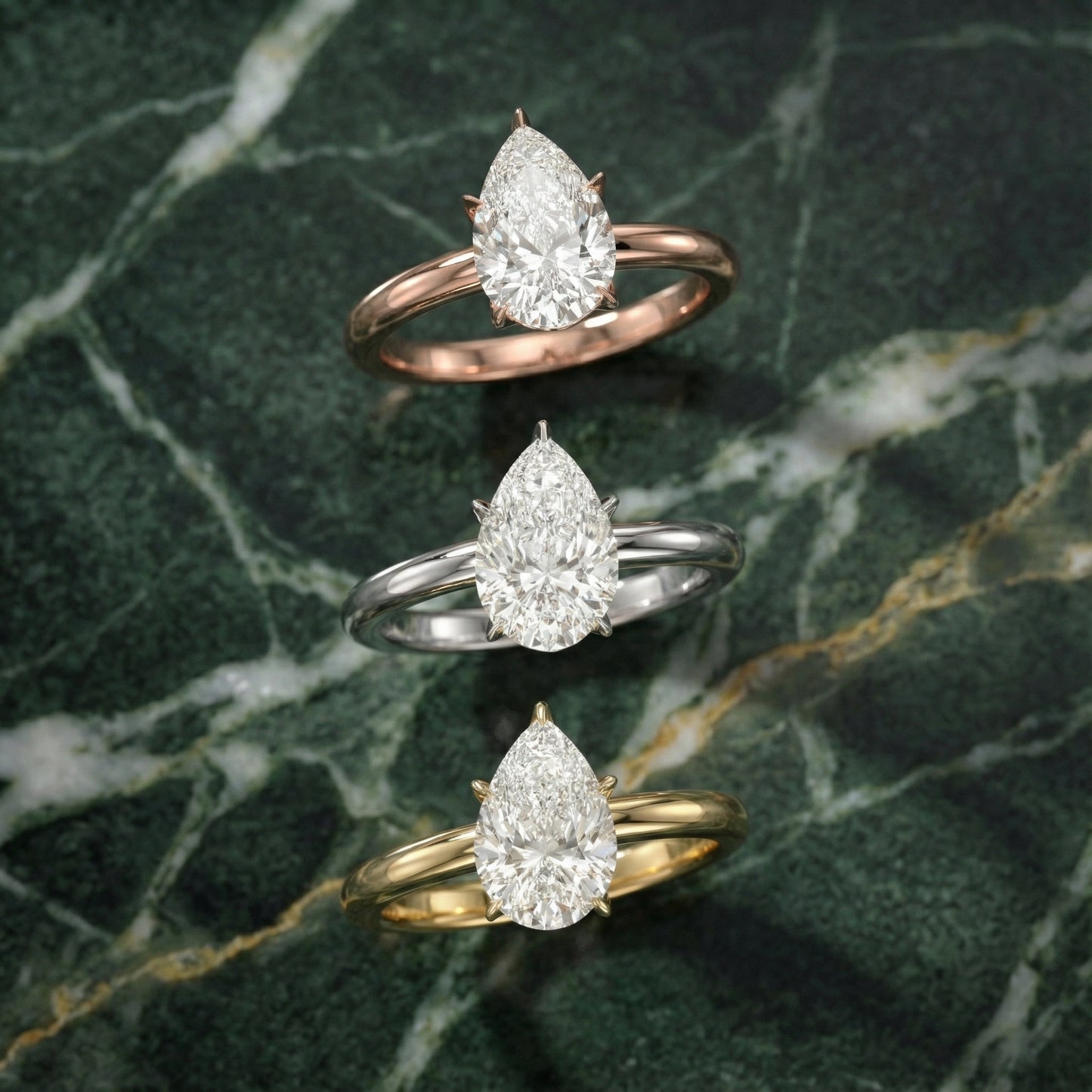 Pear Cut Lab Grown Diamond Engagement Ring in Silver with floral basket setting