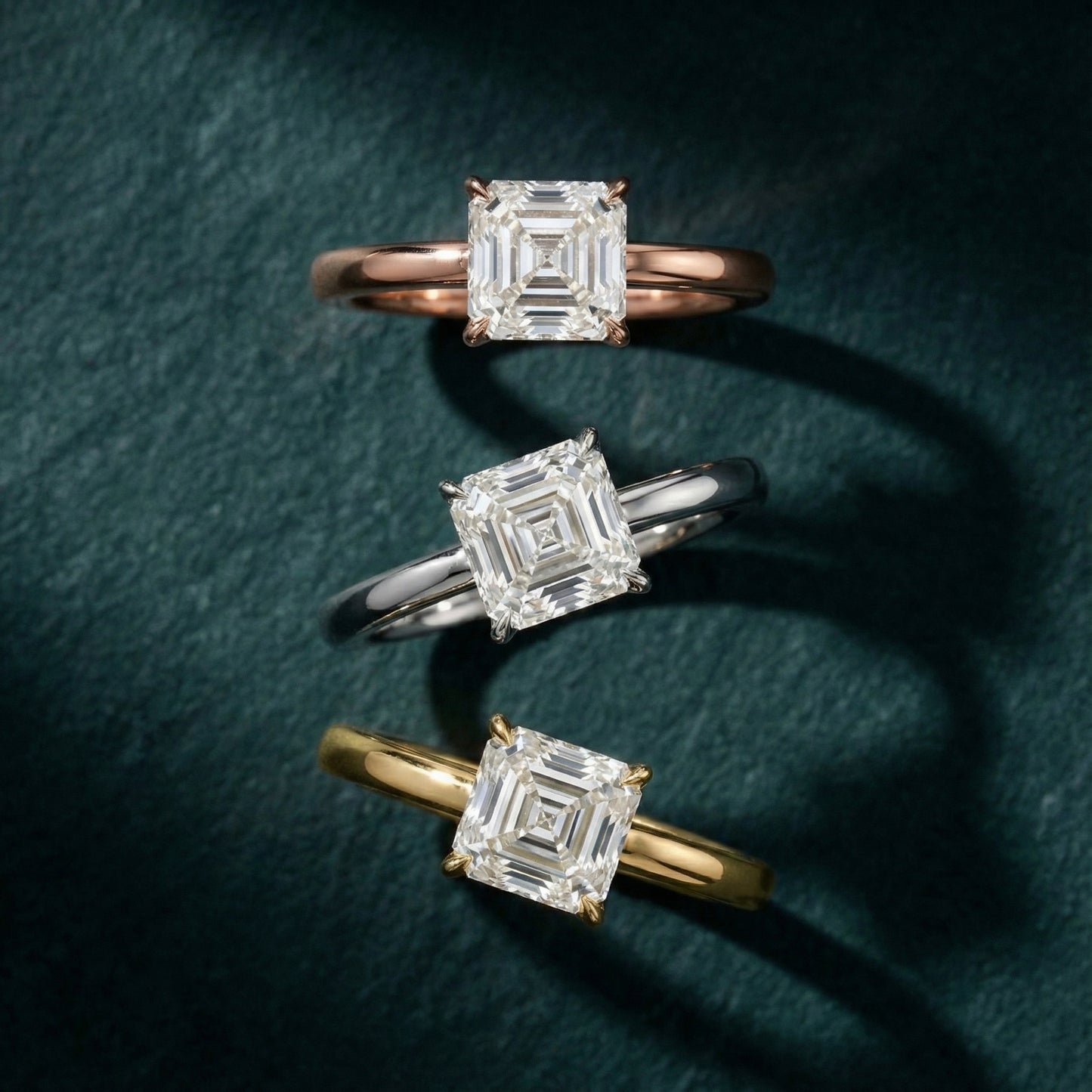 Asscher Cut Lab Grown Diamond Solitaire Engagement Ring in White Gold floral setting