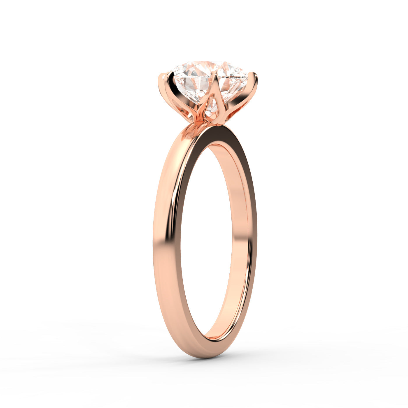 Round Cut Lab Grown Diamond Floral Basket Solitaire Engagement Ring in Rose Gold