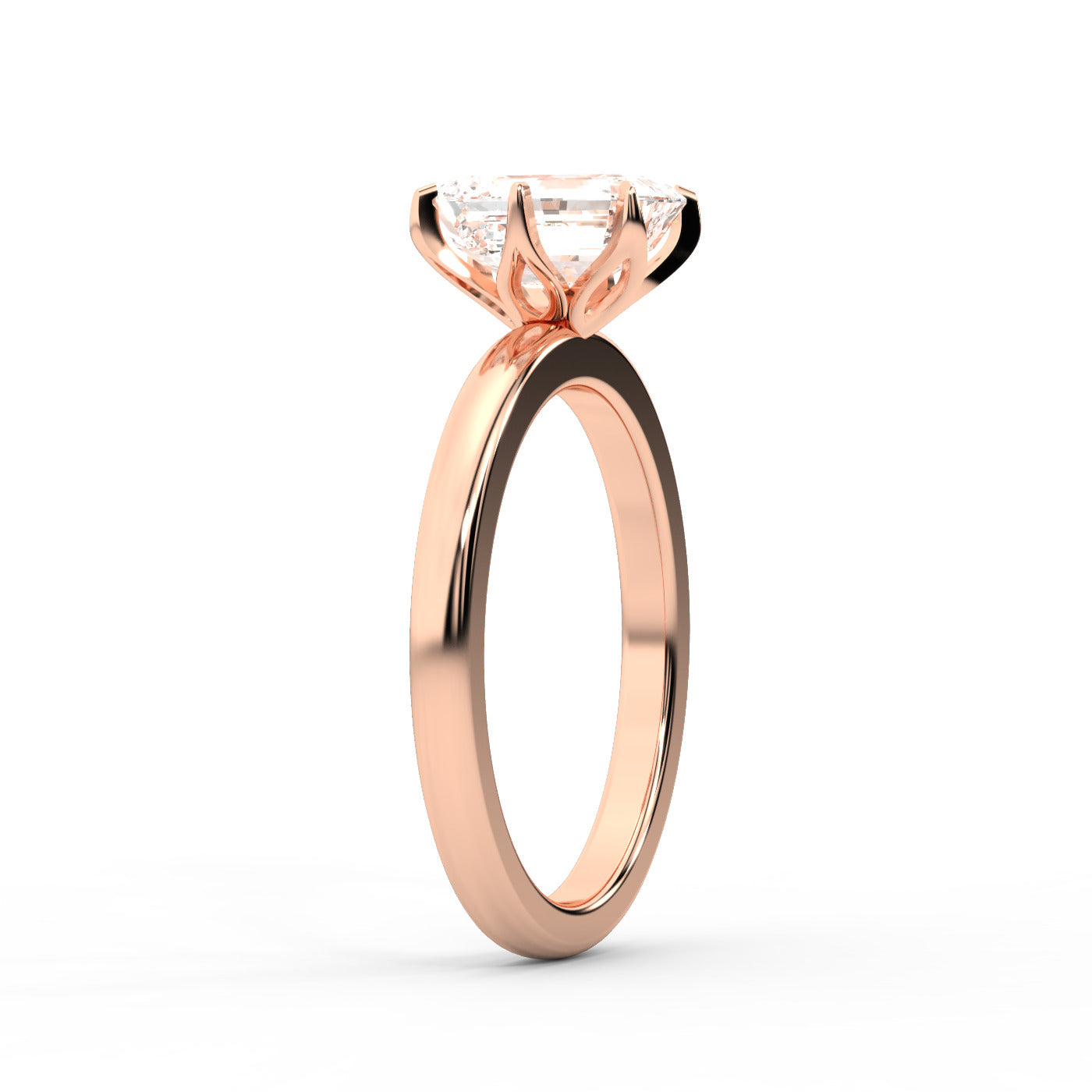 Emerald Cut Lab Grown Diamond Solitaire Engagement Ring with Floral Setting in Rose Gold