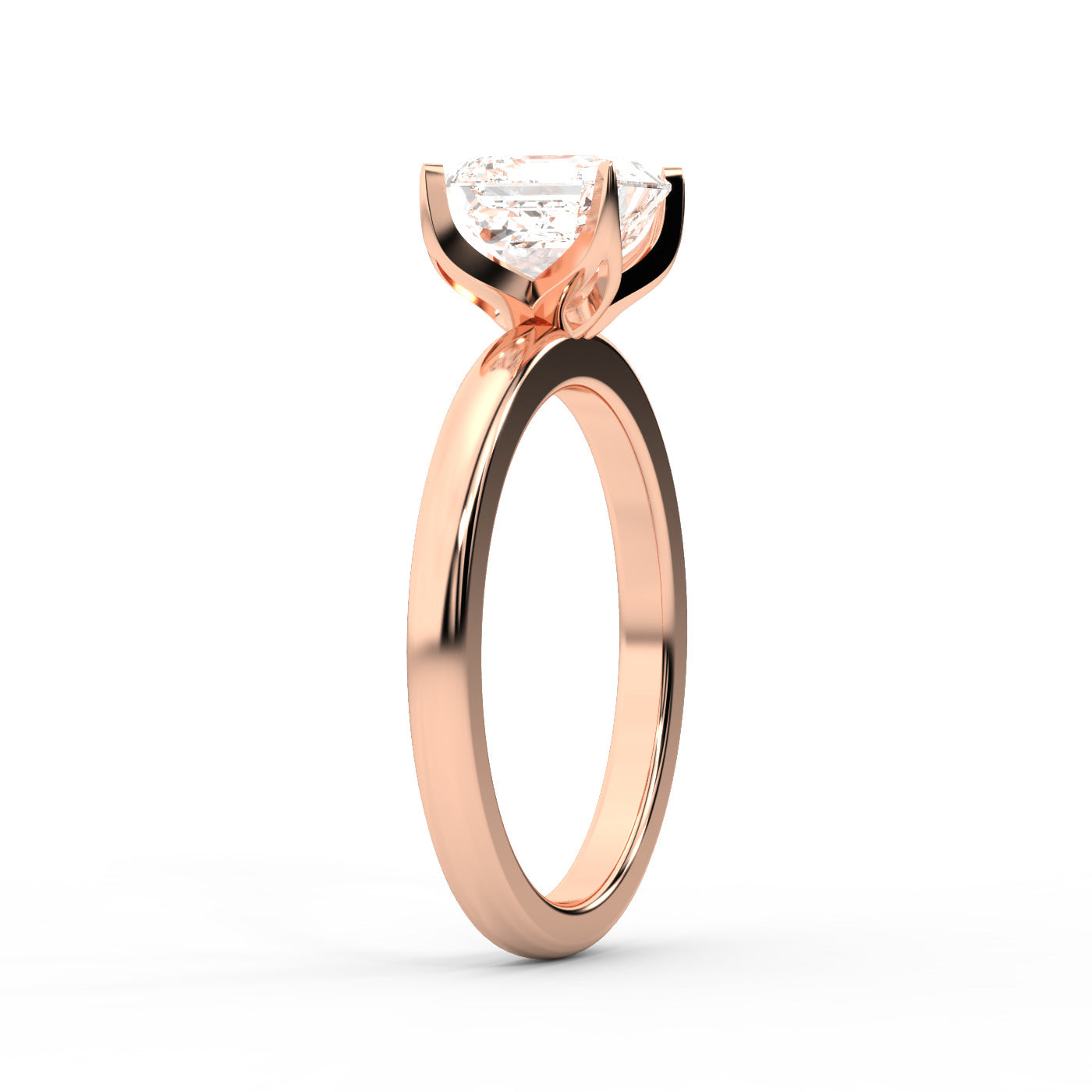 Asscher Cut Lab Grown Diamond Solitaire Engagement Ring in Rose Gold floral setting