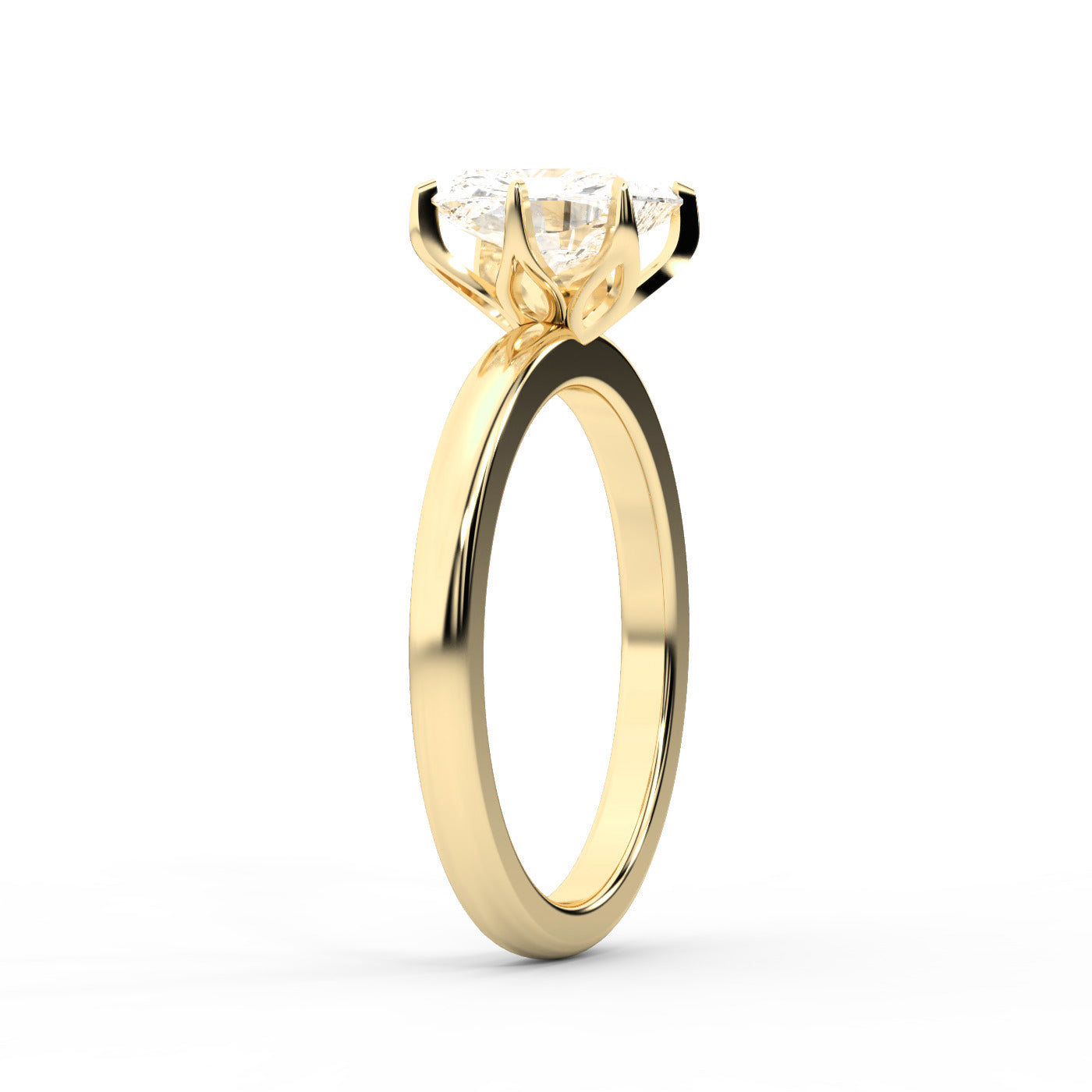 Radiant Cut Lab Grown Diamond Solitaire Engagement Ring in Yellow Gold showing floral details