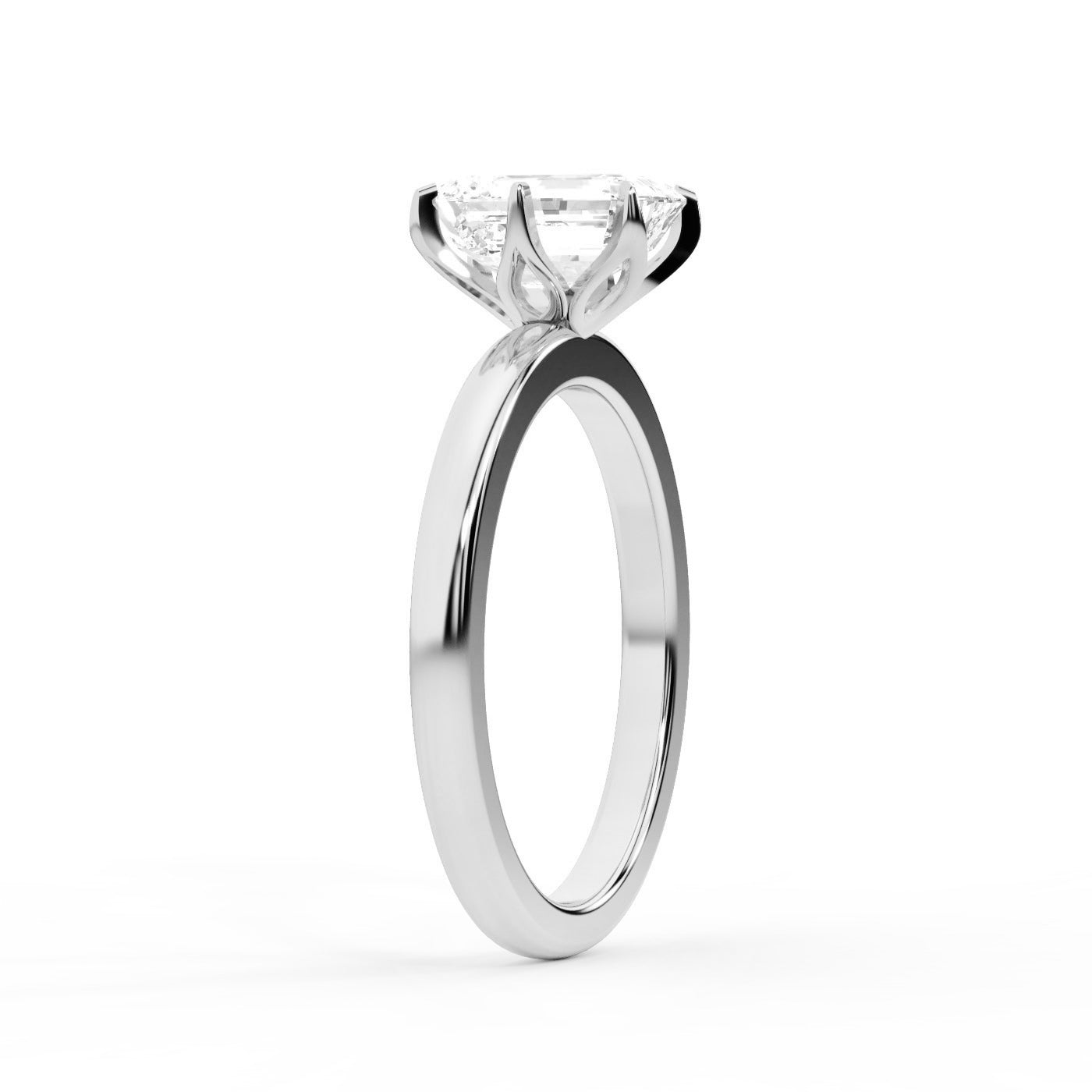 Emerald Cut Lab Grown Diamond Solitaire Engagement Ring with Floral Basket in White Gold