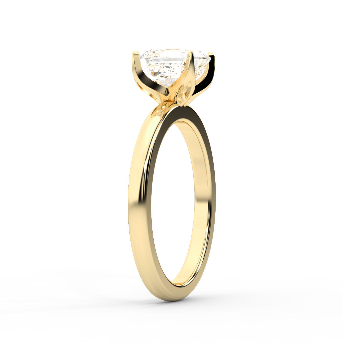 Asscher Cut Lab Grown Diamond Solitaire Engagement Ring in Yellow Gold floral setting