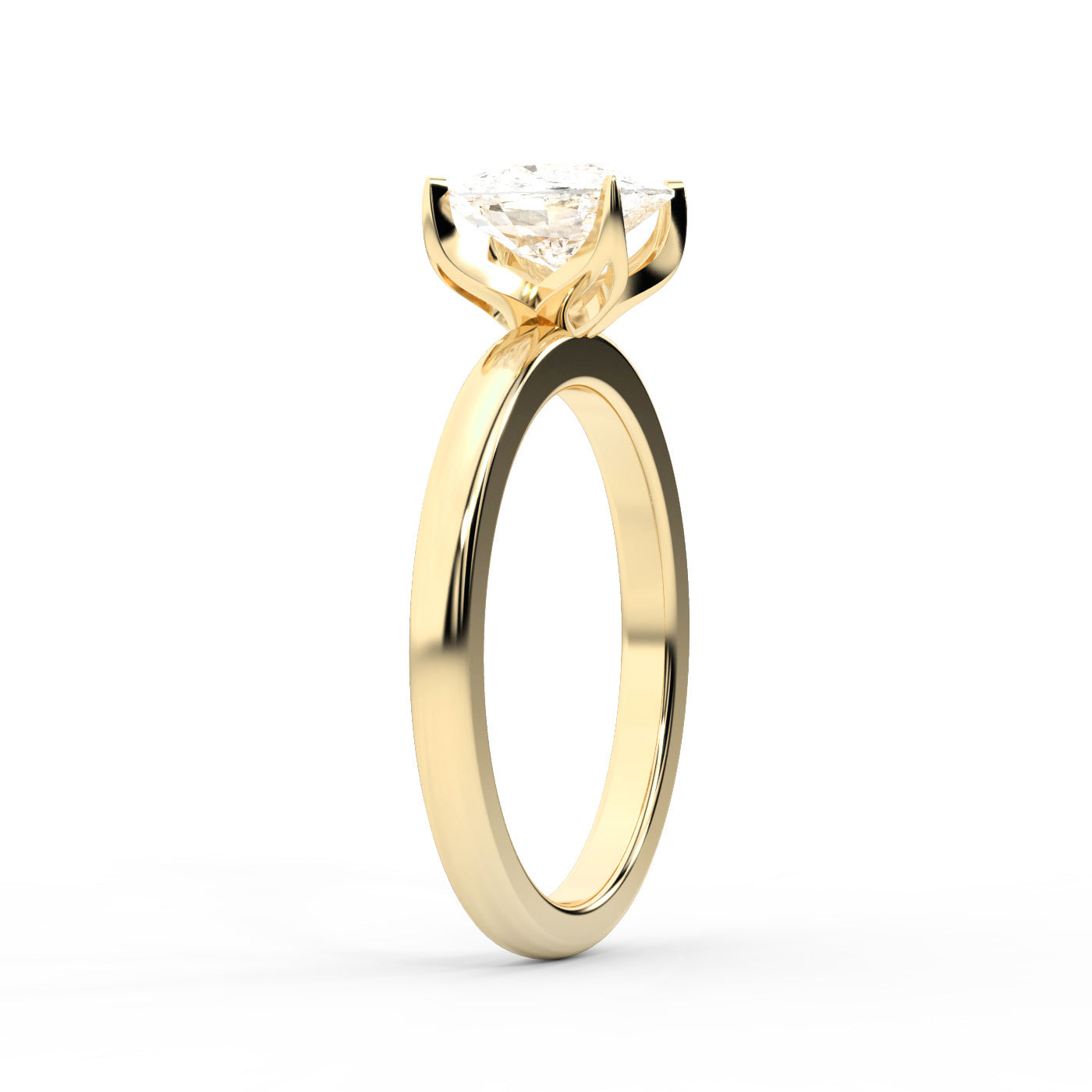 Cushion Cut Lab Grown Diamond Solitaire Engagement Ring in Yellow Gold with Floral Basket Detail
