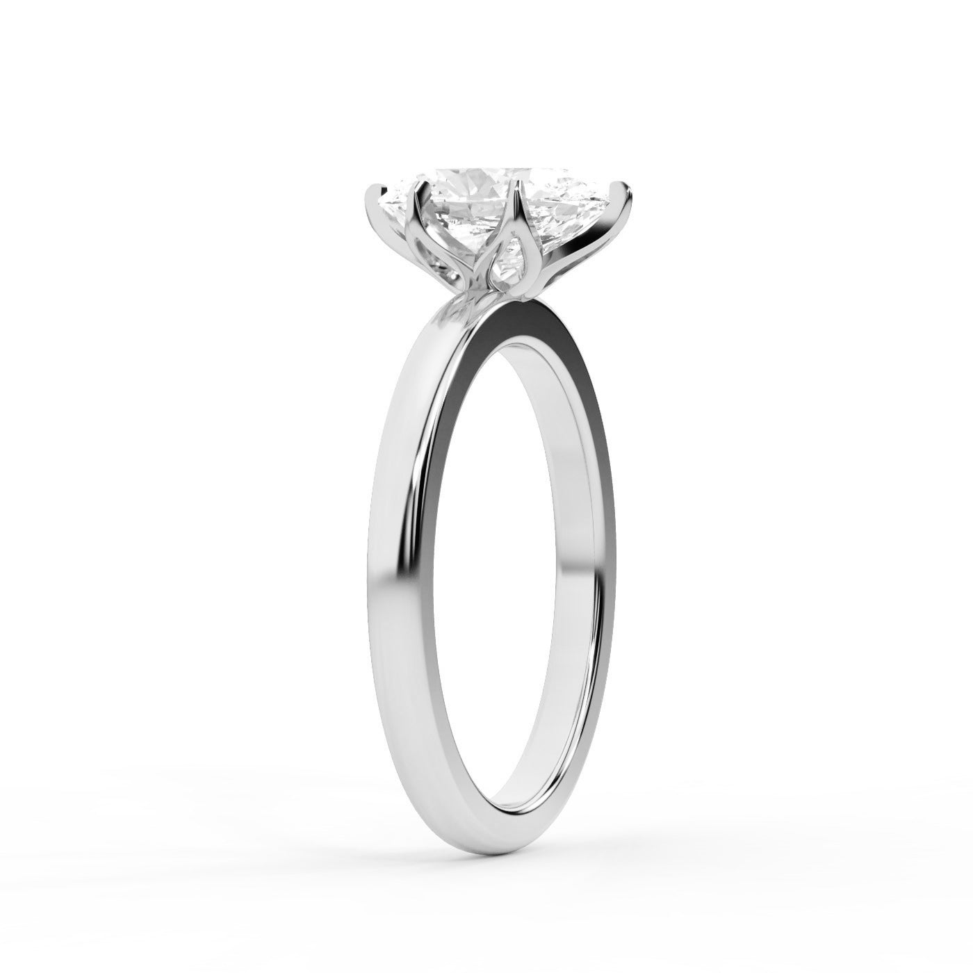 Oval Cut Lab Grown Diamond Solitaire Engagement Ring in White Gold side profile view.