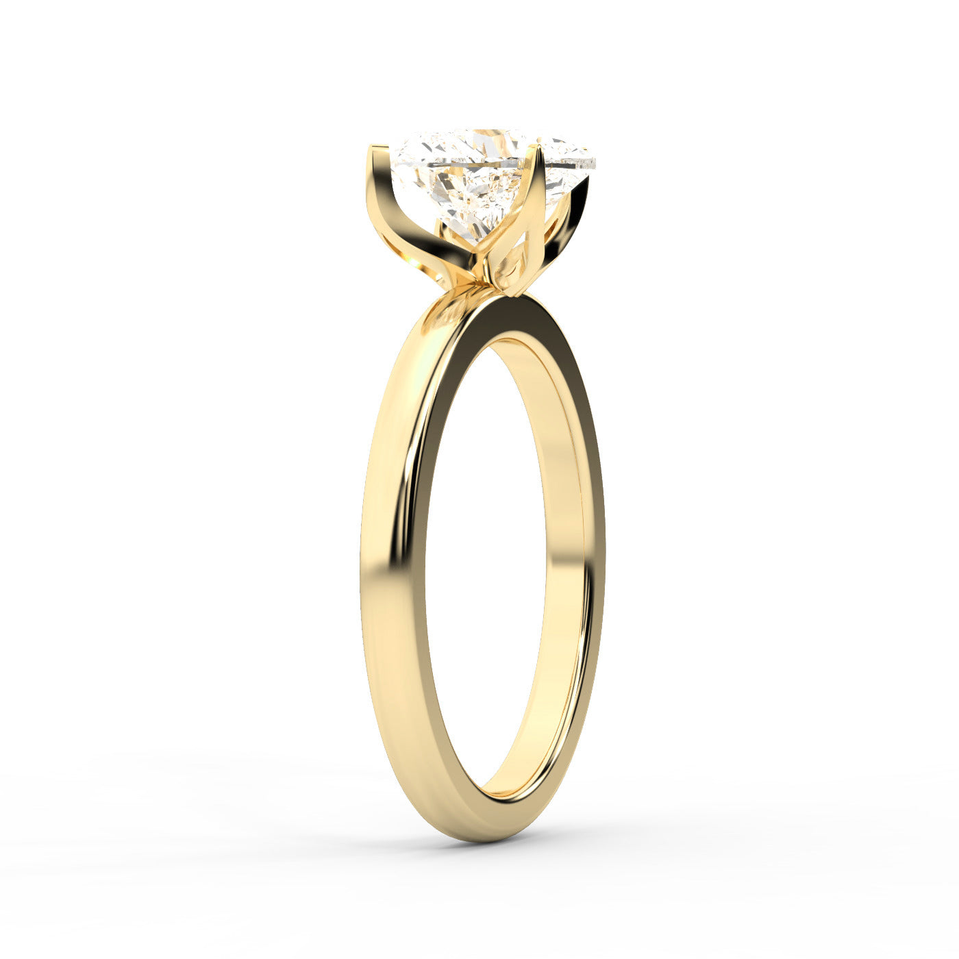 Serena Blossom Heart Cut Lab Grown Diamond Solitaire Engagement Ring in Yellow Gold showing slim band