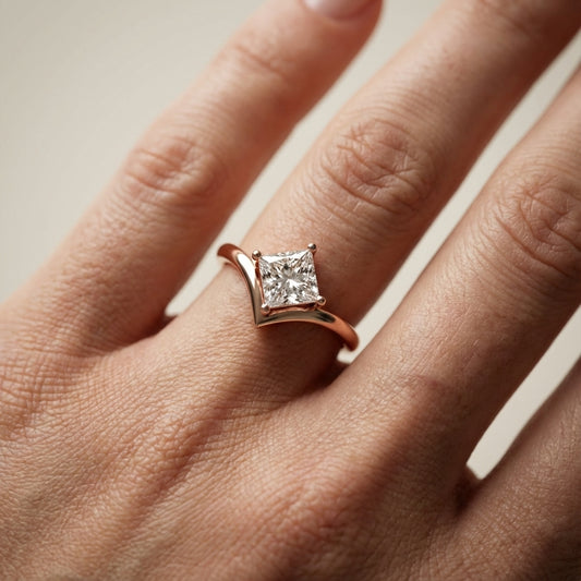 Princess Cut Lab Grown Diamond Engagement Ring in Rose Gold with Chevron Band