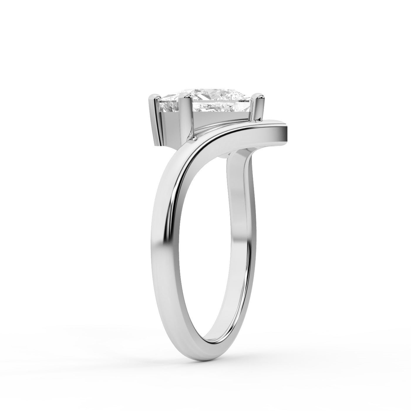 Princess Cut Lab Grown Diamond Engagement Ring in Silver with Chevron Band