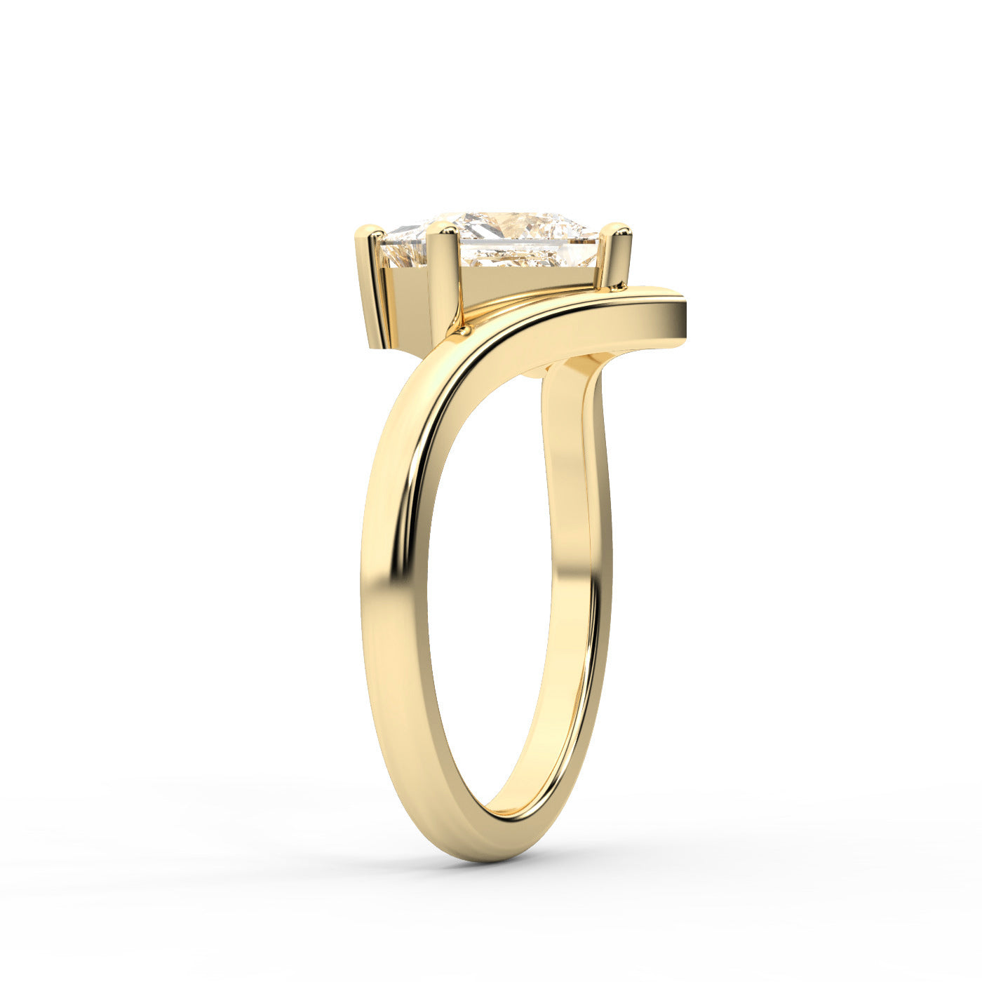 Princess Cut Lab Grown Diamond Engagement Ring in Yellow Gold with Chevron Band