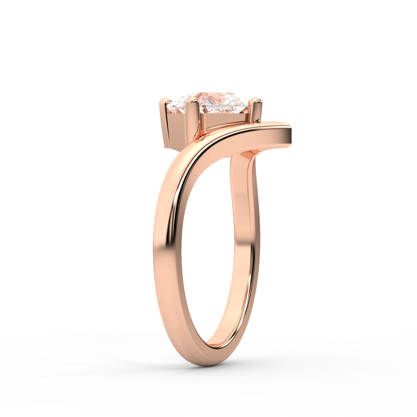Asscher Cut Lab Grown Diamond Chevron Solitaire Engagement Ring in Rose Gold