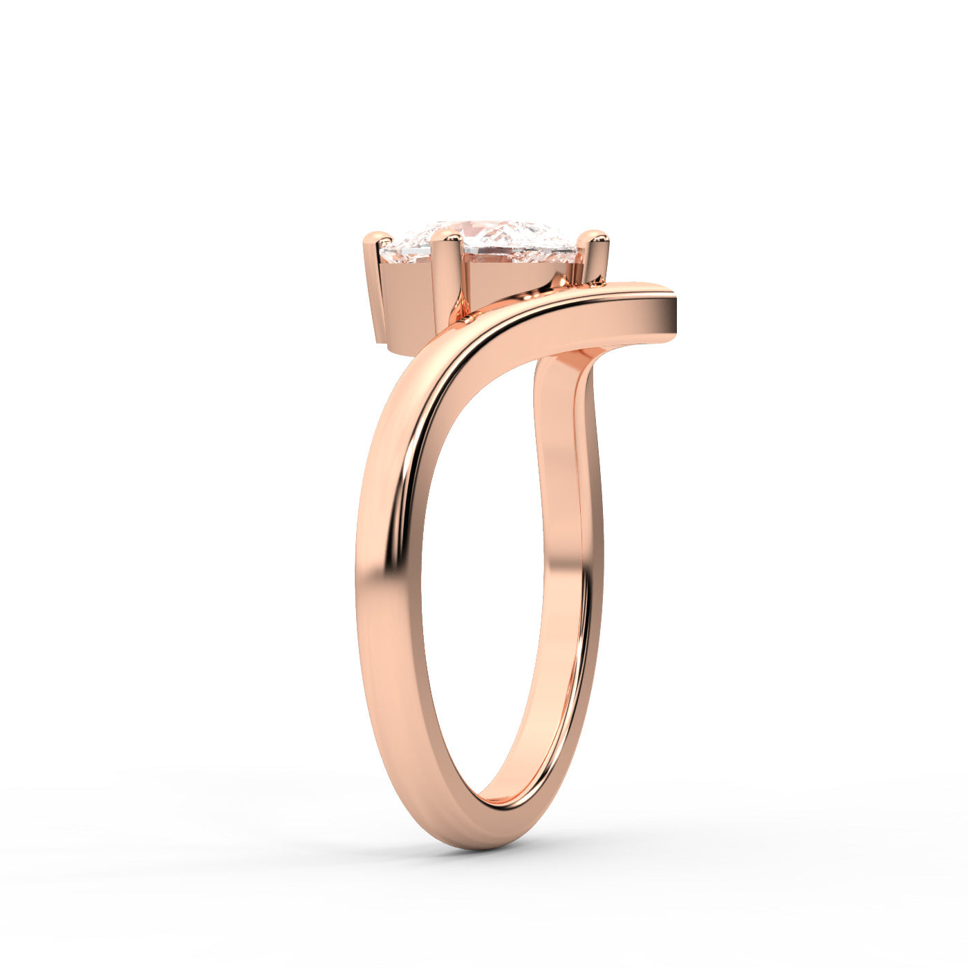 Cushion Cut Lab Grown Diamond Chevron Solitaire Ring in Rose Gold