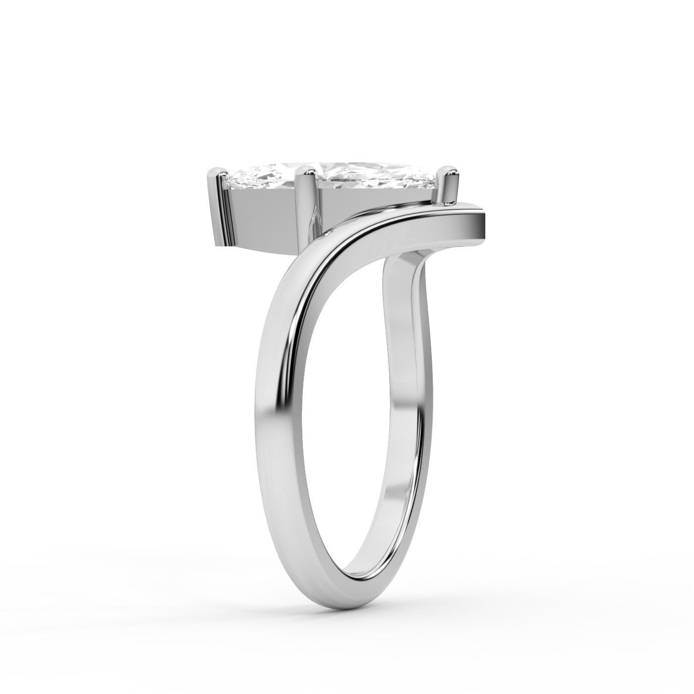 Marquise Cut Lab Grown Diamond Chevron Engagement Ring in White Gold