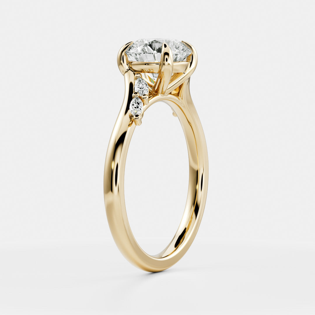 Round Cut Lab Grown Diamond Ring in Yellow Gold