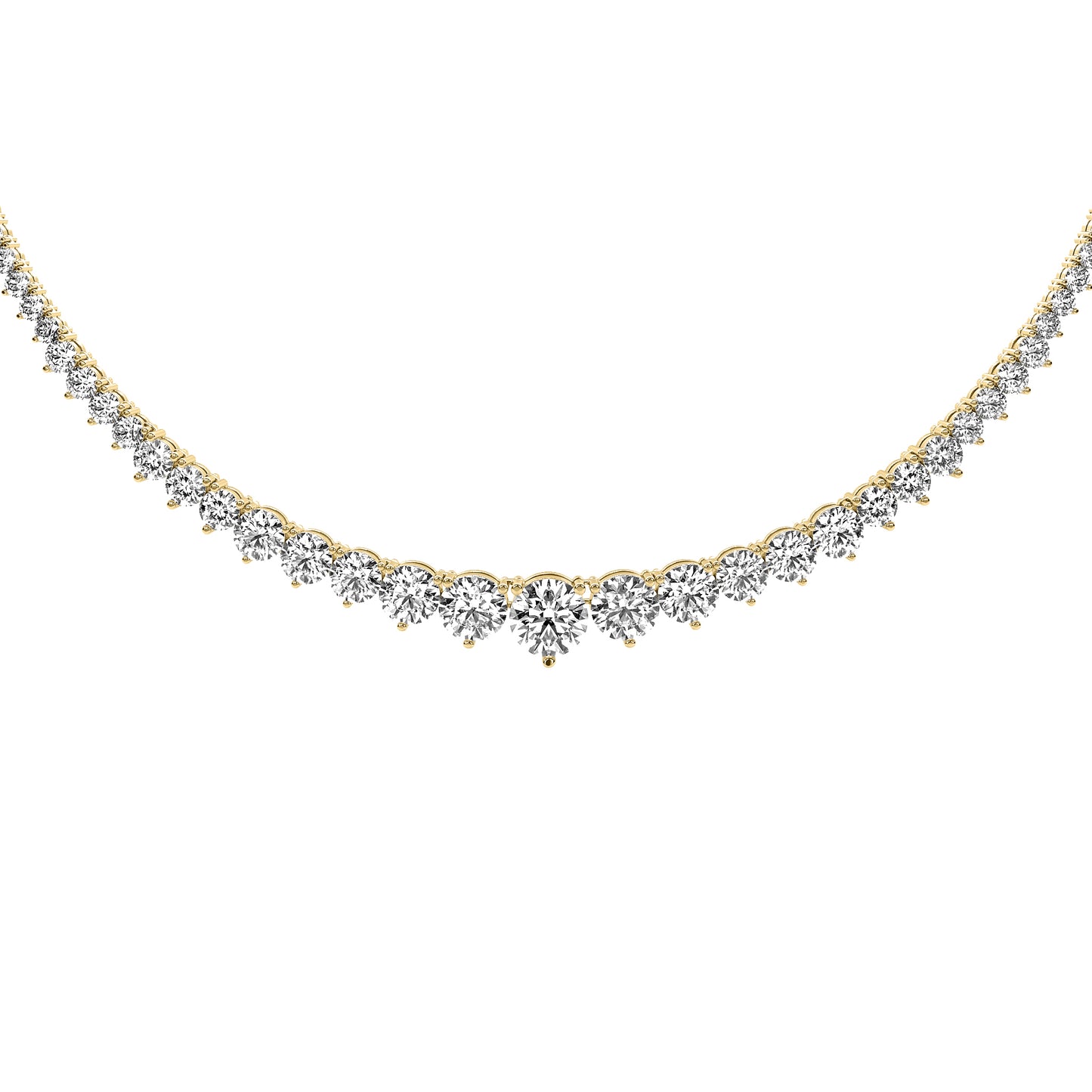 Round Cut Lab Grown Diamond Tennis Necklace in Yellow Gold
