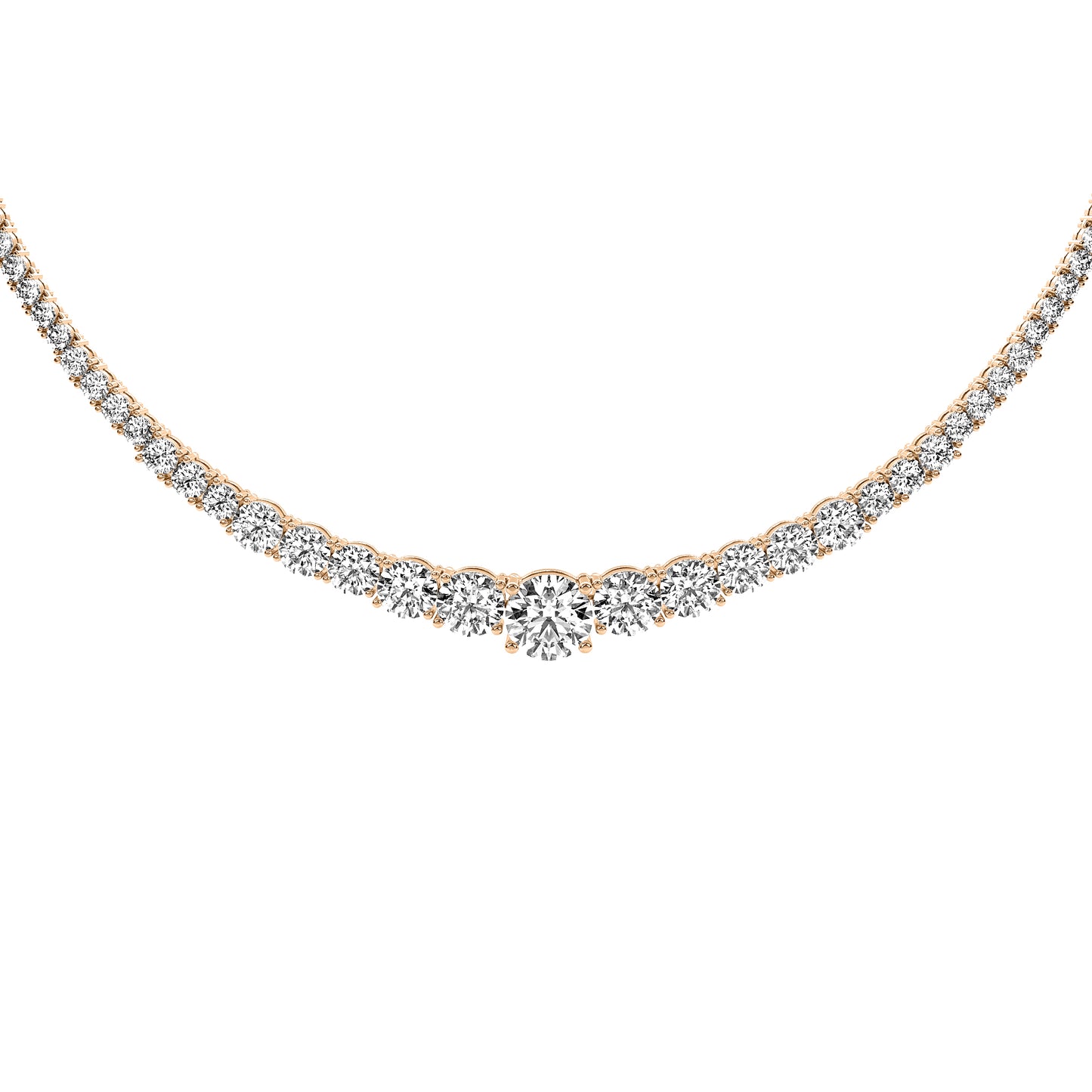 Round Cut Lab Grown Diamond Tennis Necklace in Rose Gold