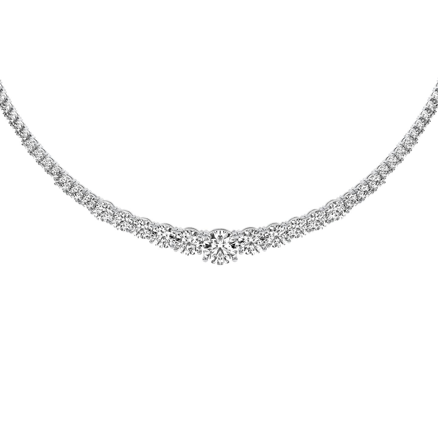 Round Cut Lab Grown Diamond Tennis Necklace in Silver