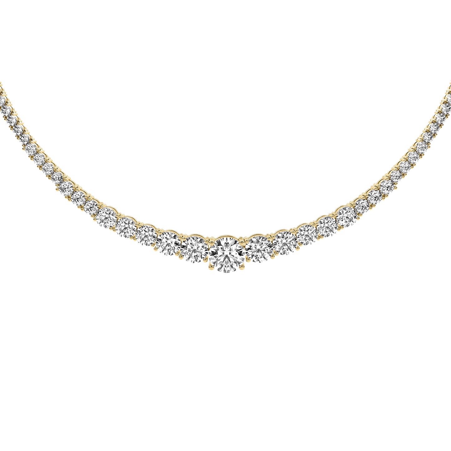 Round Cut Lab Grown Diamond Tennis Necklace in Yellow Gold
