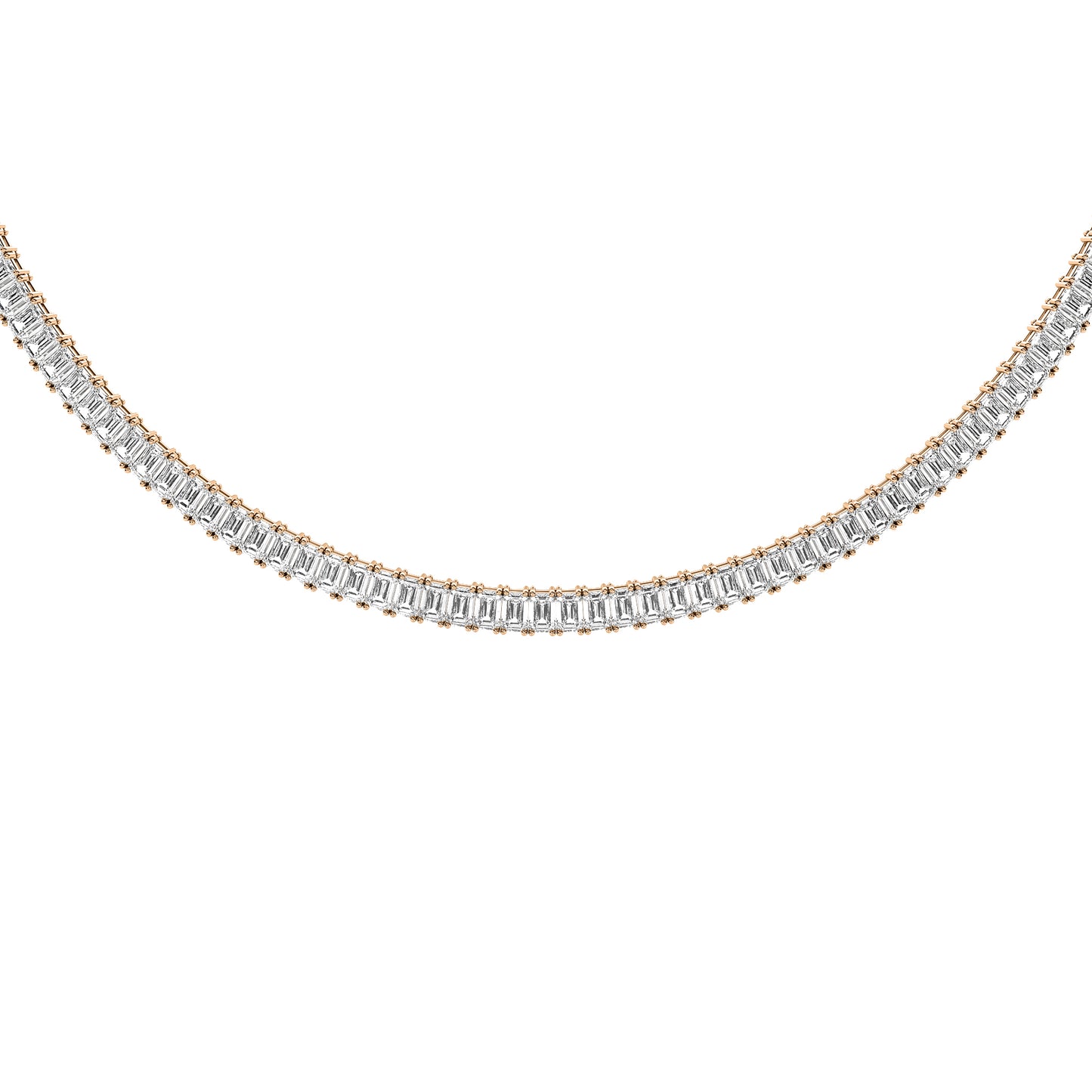 Emerald Cut Lab Grown Diamond Tennis Necklace in Rose Gold