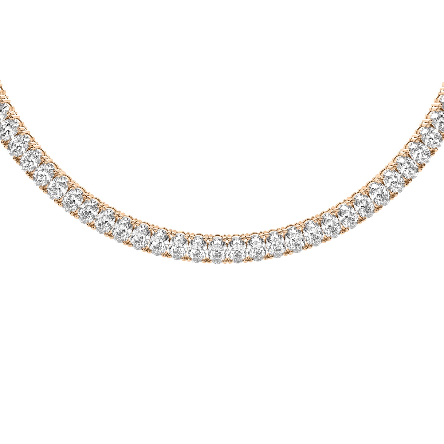 Oval Cut Lab Grown Diamond Tennis Necklace in Rose Gold