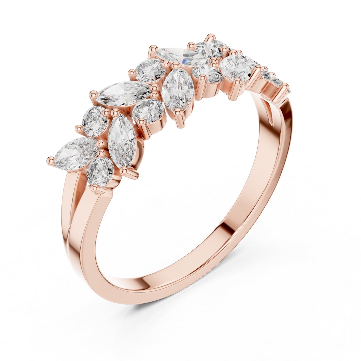 Marquise Round Cut Lab Grown Diamond Ring in Rose Gold
