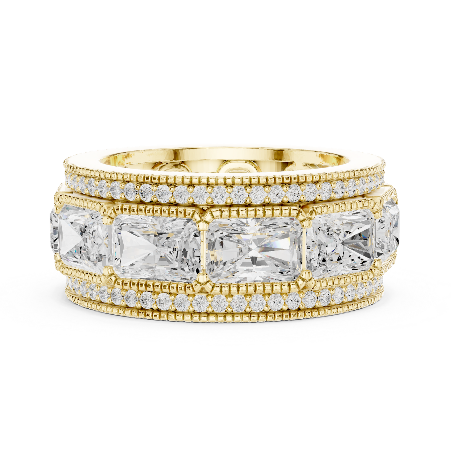 Radiant Round Cut Lab Grown Diamond Ring in Yellow Gold