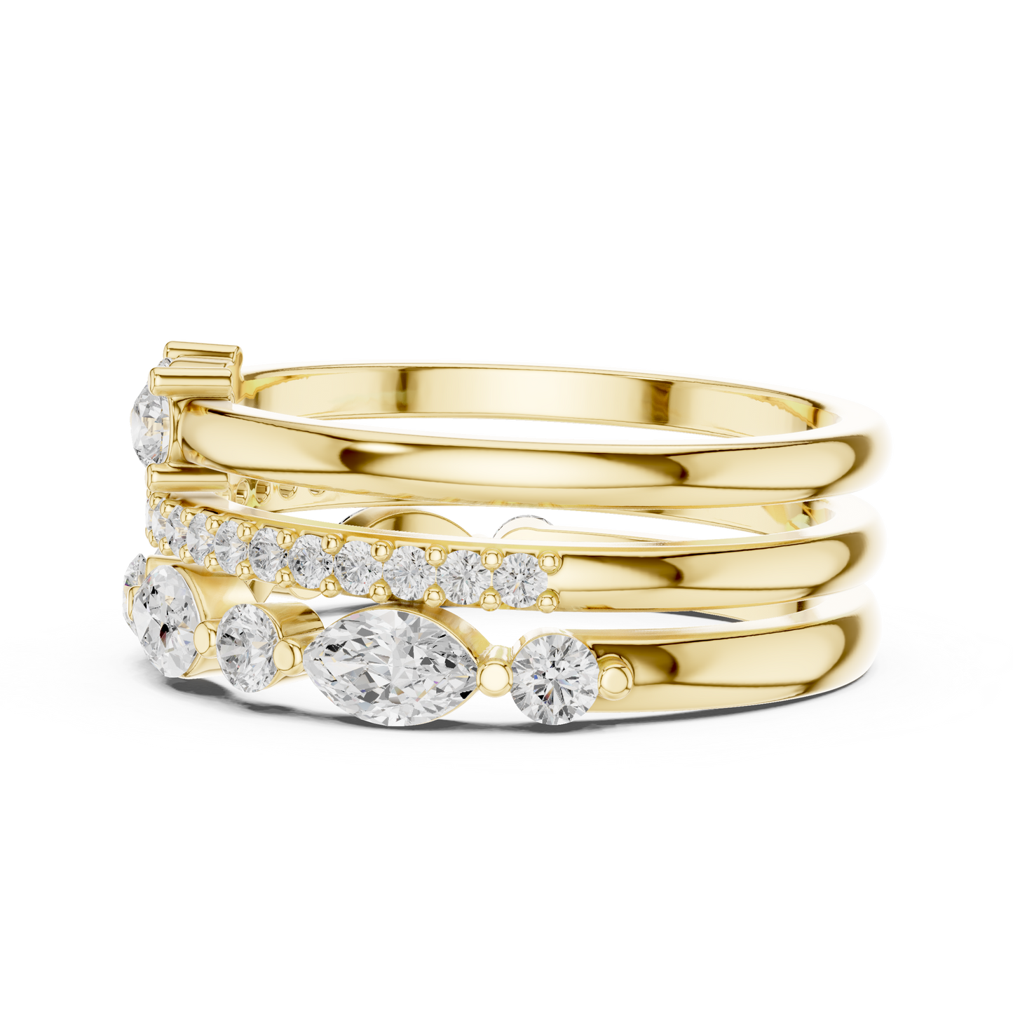 Marquise Round Cut Lab Grown Diamond Ring in Yellow Gold