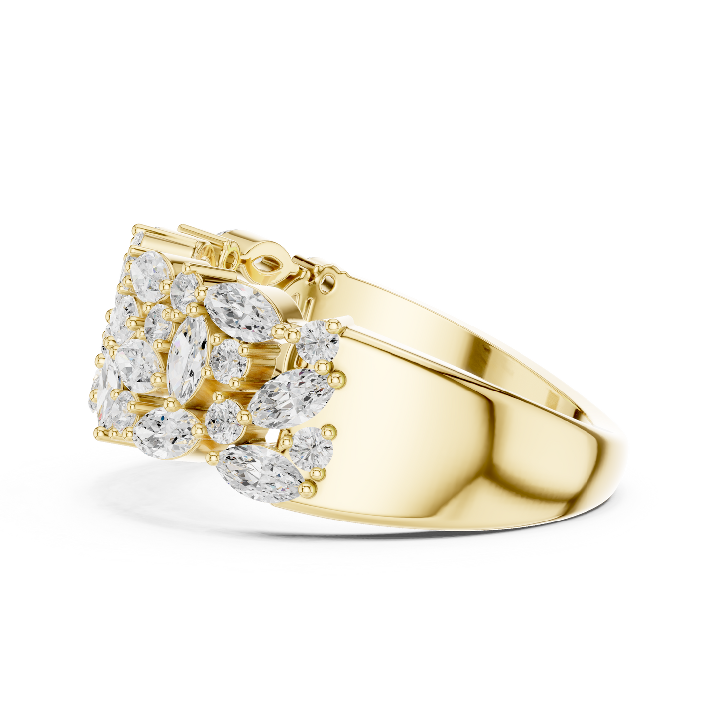 Marquise Round Cut Lab Grown Diamond Ring in Yellow Gold