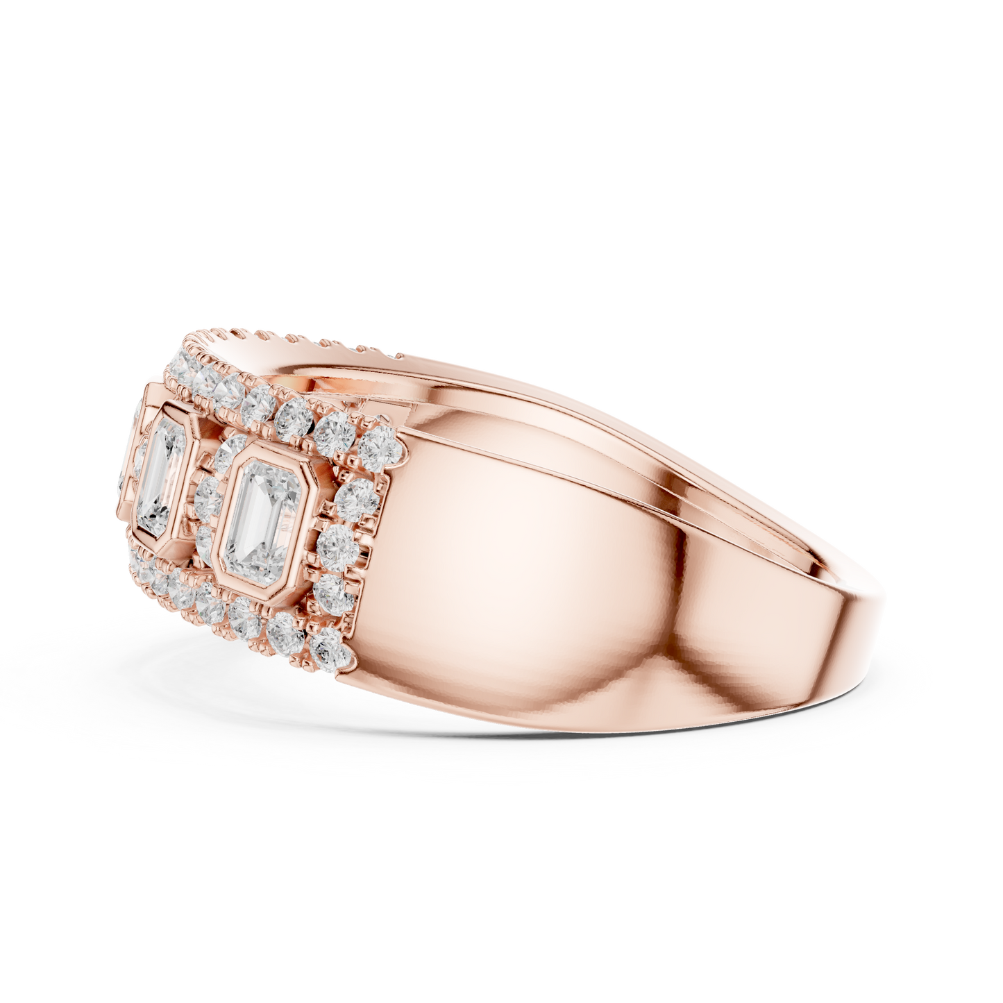 Emerald Round Cut Lab Grown Diamond Ring in Rose Gold
