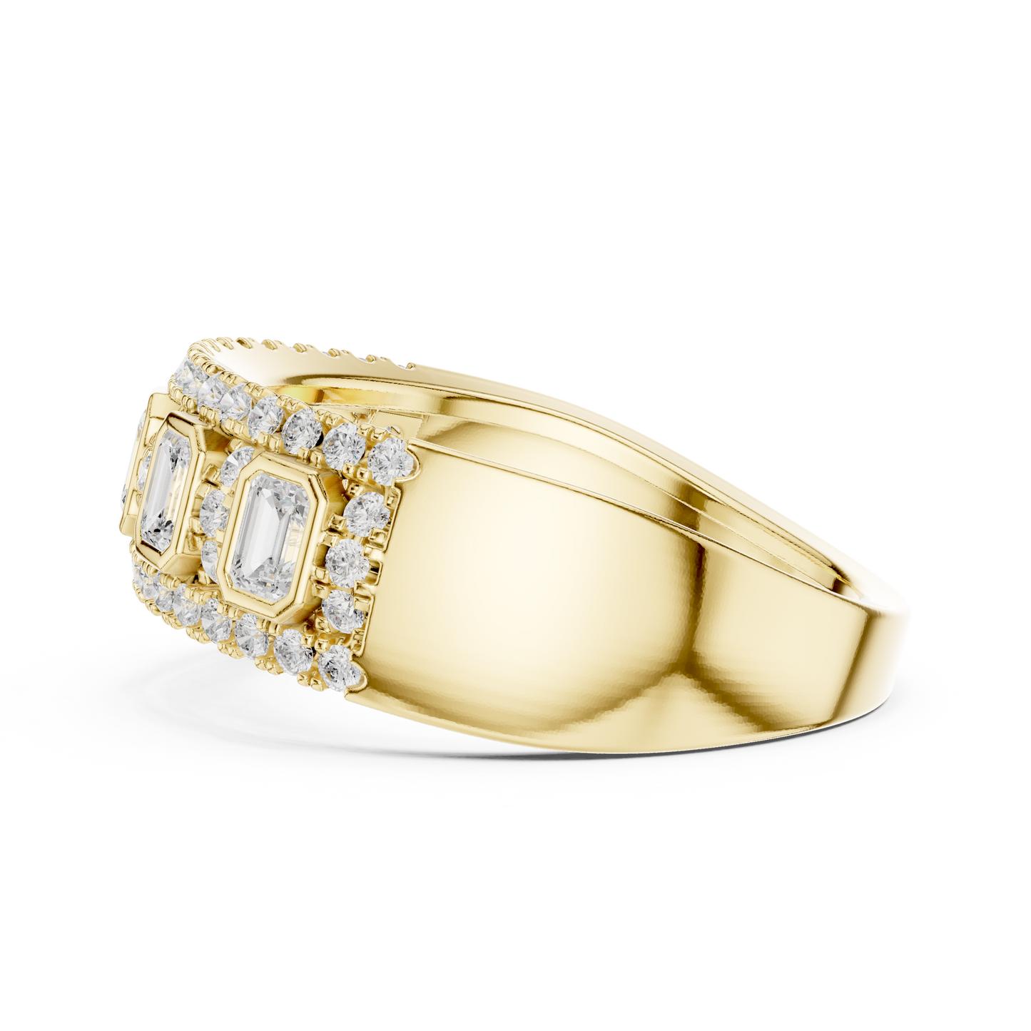 Emerald Round Cut Lab Grown Diamond Ring in Yellow Gold