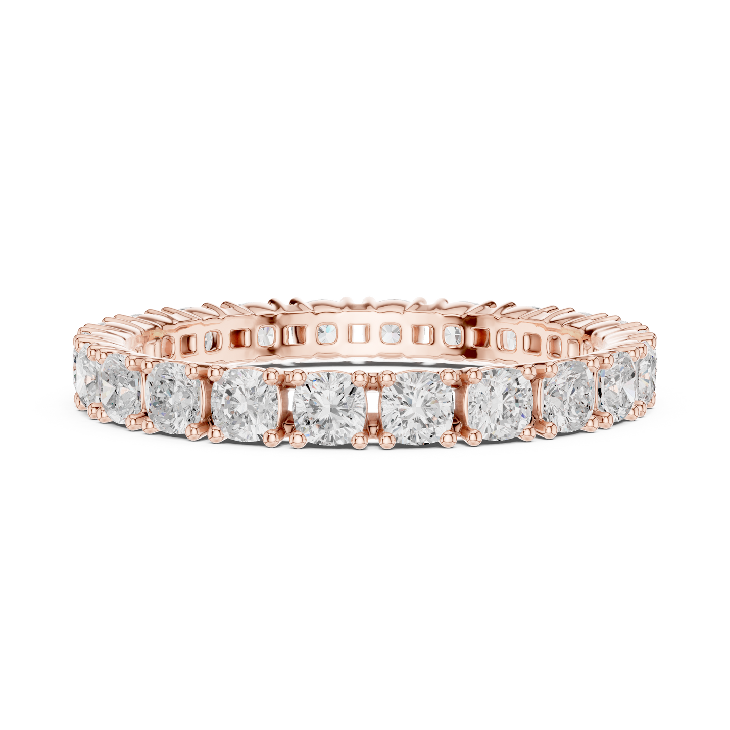 Cushion Cut Lab Grown Diamond Eternity Ring in Rose Gold