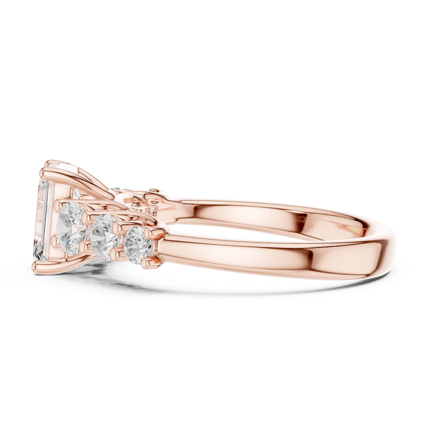 Emerald Round Cut Lab Grown Diamond Ring in Rose Gold