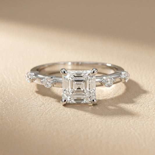 Elena Radiance Solitaire Asscher Diamond Engagement Ring in Platinum