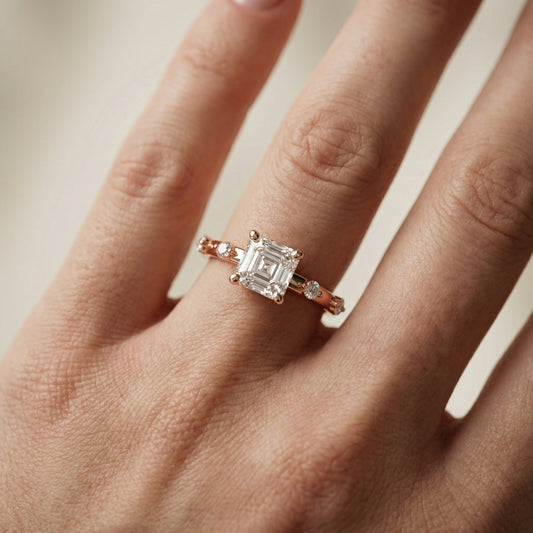 Elena Radiance Solitaire Asscher Diamond Engagement Ring in Rose Gold