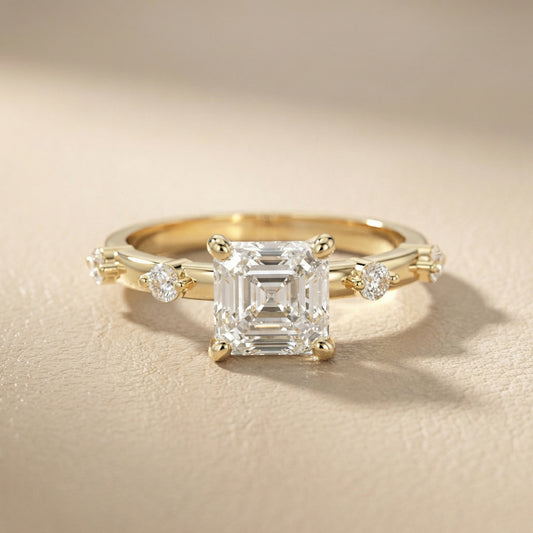 Elena Radiance Solitaire Asscher Diamond Engagement Ring in Yellow Gold