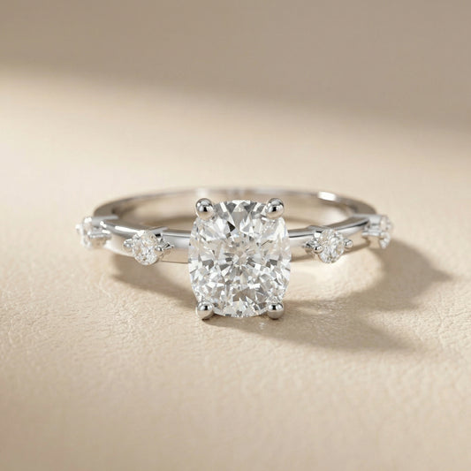 Elena Radiance Solitaire Cushion Diamond Engagement Ring in Platinum