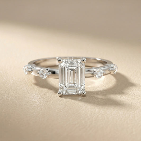 Elena Radiance Solitaire Emerald Diamond Engagement Ring in Platinum