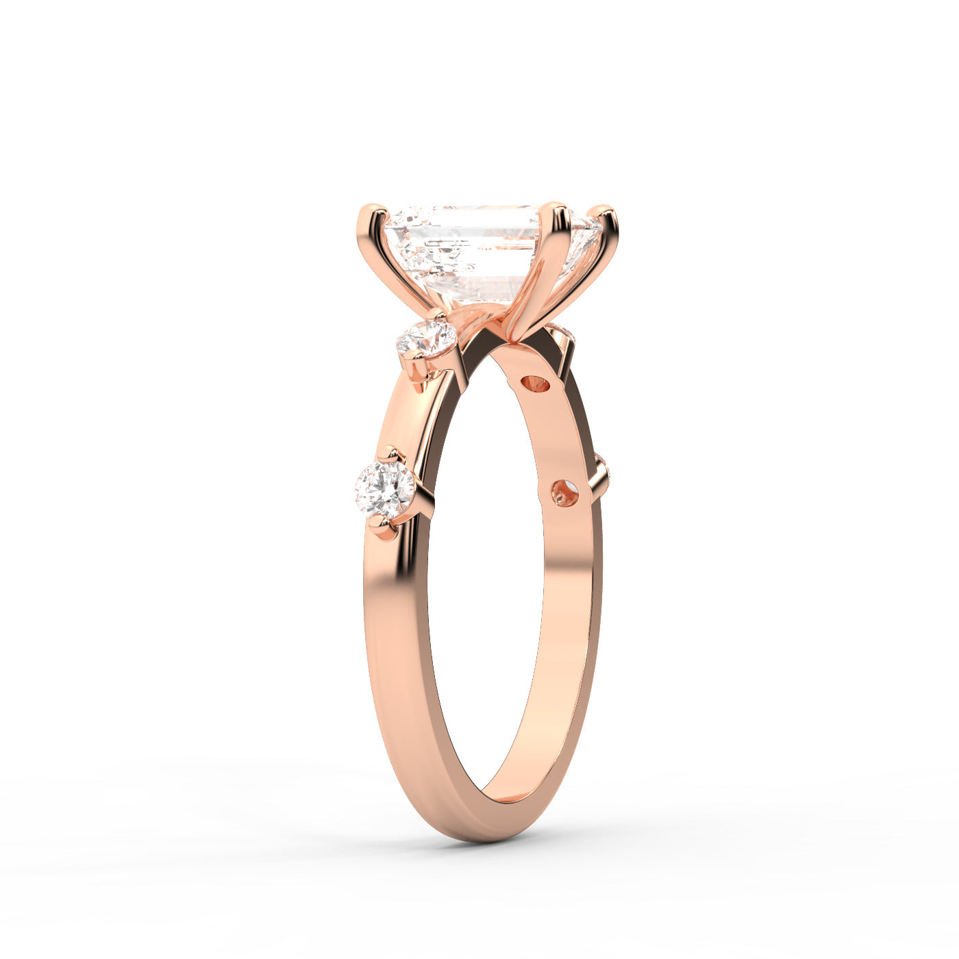 Elena Radiance Solitaire Emerald Diamond Engagement Ring in Rose Gold