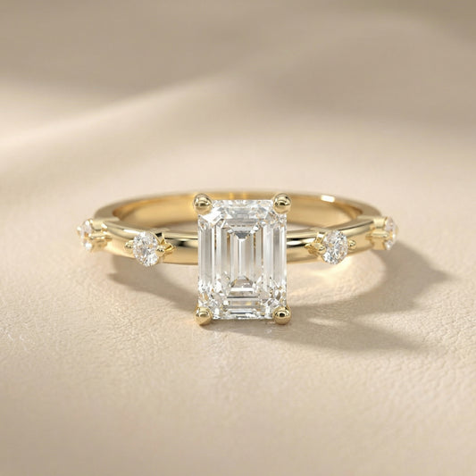 Elena Radiance Solitaire Emerald Diamond Engagement Ring in Yellow Gold